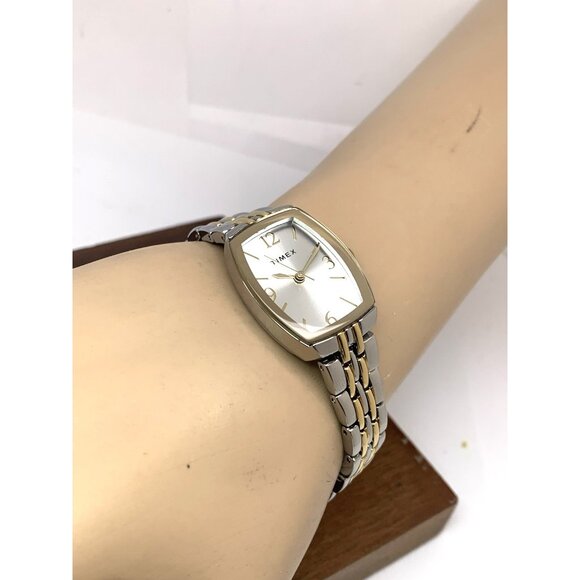 Timex Women's Watch TW2T50200 Quartz Silver Dial Rectangle Two Tone Steel 21mm - Picture 6 of 14